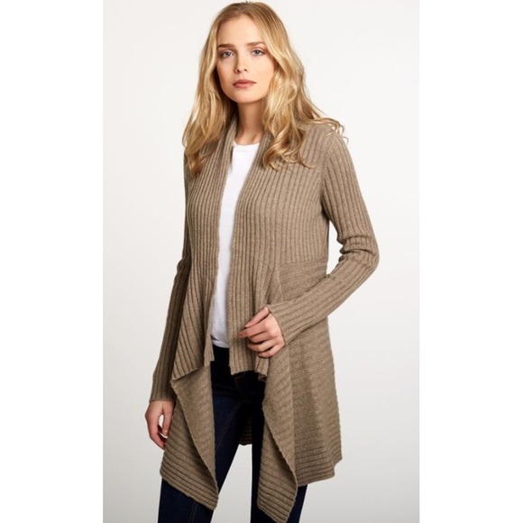 Autumn Cashmere Rib Drape Cardigan Taupe Women's S Cashmere Wool‎ Blend - Picture 7 of 7